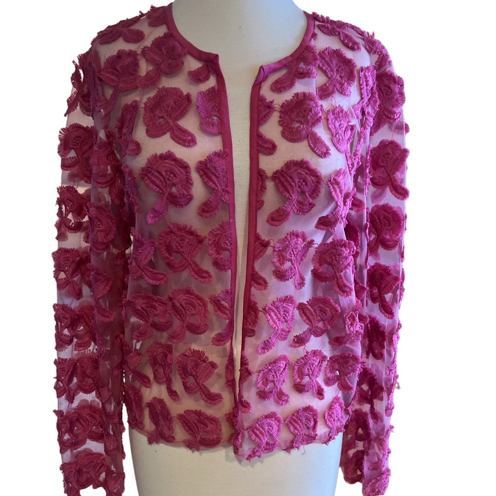 Cupio Pink Sheer Floral open front Cardigan - Picture 2 of 7